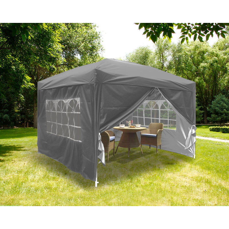 Greenbay Garden Pop Up Gazebo Party Tent Canopy With 4 Sidewalls and Carrying Bag Anthracite 3x3M