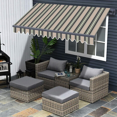 Greenbay Grey Frame Manual Awning Retractable Canopy Patio Garden Sun Shade Shelter Multi-Stripe