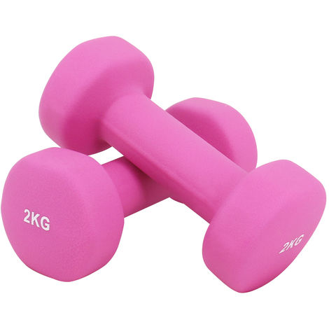 x2 Strength Training Pair Weight Set 2kg Greenbay Bone Shape Dumbbells Neoprene Coated Hand Weights Pink