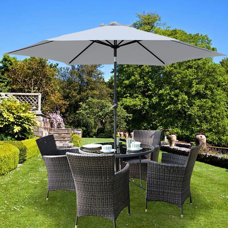 Greenbay Round Garden Parasol Sun Shade Patio Outdoor Umbrella Canopy Crank Tilt Mechanism 3M Grey