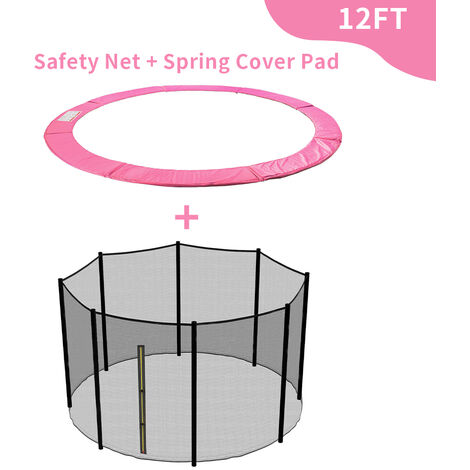 Greenbay Trampoline Replacement Spring Cover Padding Pad & Safety Net Enclosure Netting Surround Bundle 12FT Pink