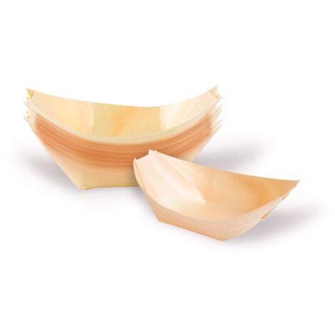 GREENBOX Ciotole in legno di pino, stoviglie biologiche usa e getta, sostenibili e compostabili, ciotole per snack per food currywurst patatine sushi, ciotole per cibi freddi e caldi, 100 pezzi