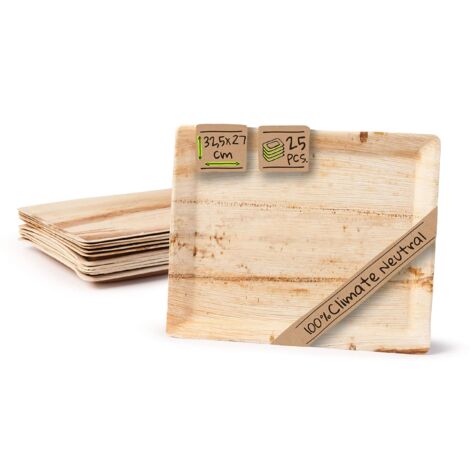 GREENBOX Palmware Gastro - Vassoio da portata in foglia di palma, ecologico, stabile, decorativo, piatto da portata, piatto usa e getta, 25 vassoi da 32,5 x 27 cm
