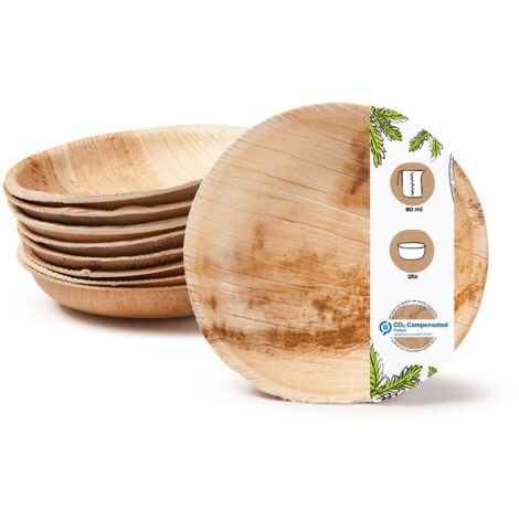 GREENBOX Palmware - Set di 25 ciotole monouso, rotonde da 80 ml, Ø 10 cm, compostabili e biodegradabili, foglie di palma, stoviglie usa e getta per finger food dips buffet