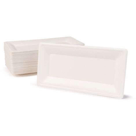 GREENBOX Piatti usa e getta di canna da zucchero compostabili I 50 pezzi piatti da festa rettangolari 26 x 13 cm bianco I piatti biodegradabili in canna da zucchero per antipasti antipasti bistecca