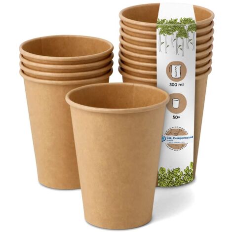 GREENBOX Tazza monouso, compostabile, biologica, monouso, per bevande, usa e getta, con rivestimento in PLA, 50 pezzi, colore marrone non sbiancato, 300 ml, 12 oz