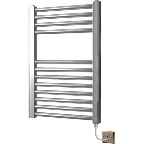 Greened House 400mm wide x 600mm high Chrome Flat Electric Heated Towel Rail Designer Straight Towel radiator