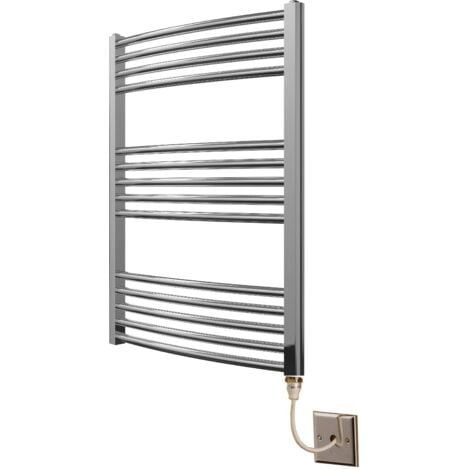 Greened House 600mm wide x 800mm high Chrome Curved Electric Heated Towel Rail Designer Towel Radiator
