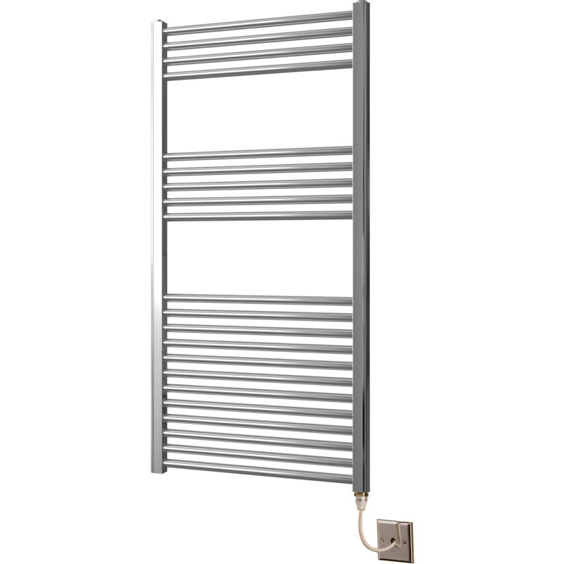 York Flat Chrome Electric Towel Rail 600 x 1200mm Towel Radiator