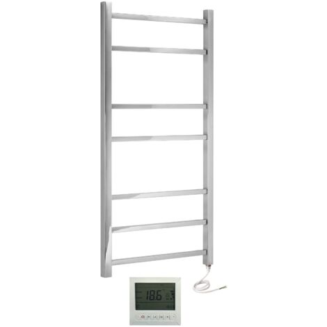 Greened House Cumbria  Electric Square Tube Stainless Steel Heated Towel Rail 500x1050mm Mirror Polished Finish  + 7 Day Timer/Thermostat