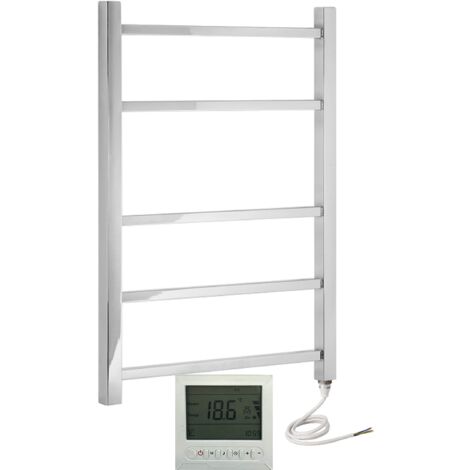 Greened House Cumbria Electric Square Tube Stainless Steel Heated Towel Rail 500x705mm Mirror Polished Finish + 7 Day Timer/Thermostat