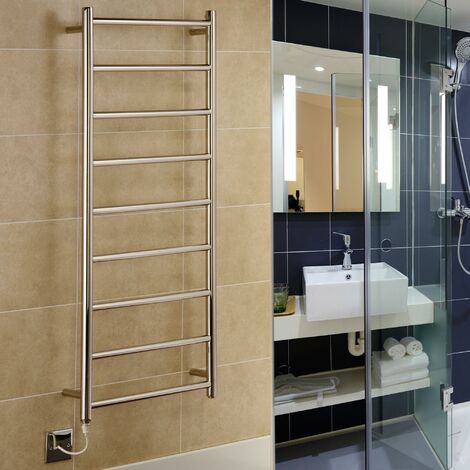 main image of "Greenedhouse Davos Electric Stainless Steel Towel Rail Towel Warmer Mirror Polished Finish"