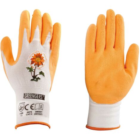GREENGERS - GANTS DE TRAVAIL, JARDINAGE - GANTS JARDINAGE EN NYLON ENDUITS DE LATEX ORANGE - DÉCO BLANC ORANGE - TAILLE T8 - U