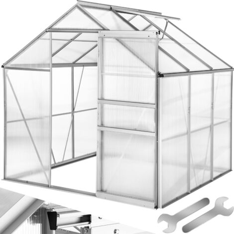 Greenhouse - aluminium frame, sliding door, roof window - polycarbonate greenhouse, walk in greenhouse, garden greenhouse - 190 x 185 x 195 cm