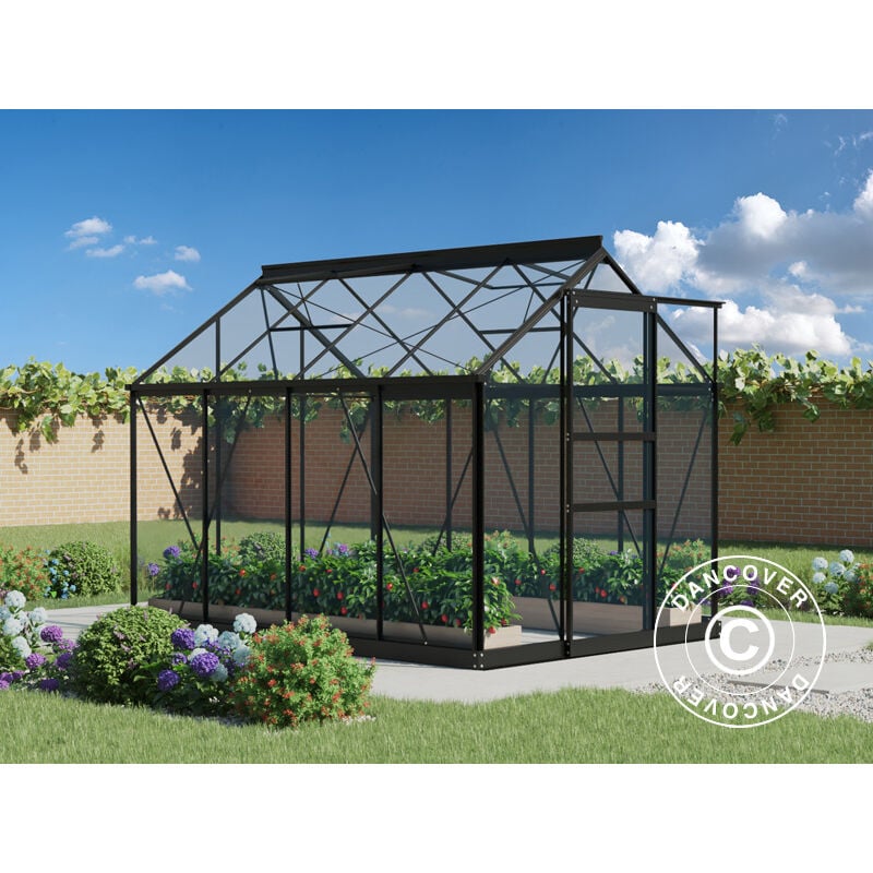 Greenhouse glass 1.86x2.53x2 m w/base, 4.7 m², Black - Black