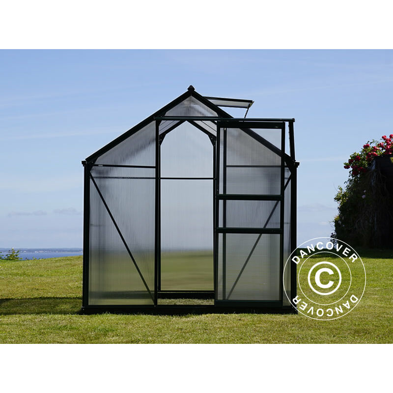 Greenhouse Polycarbonate 3.64m², 1.9x1.92x2.01 m w/base, Black - Black