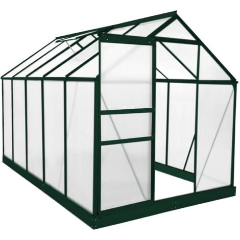 Greenhouse Polycarbonate 6ft x 10ft With Base (Green) - Green