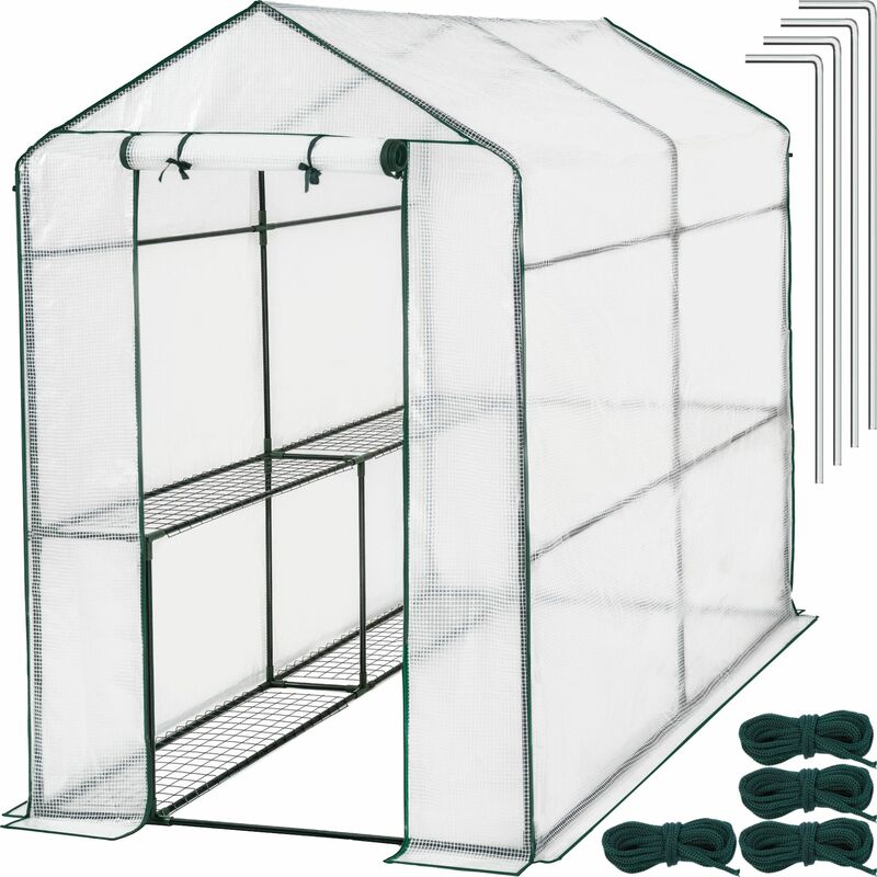 Greenhouse with tarpaulin - small greenhouse, walk in greenhouse, garden greenhouse - white