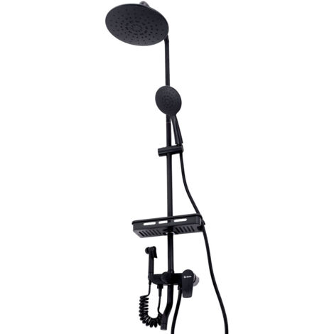 Greenice – Ensemble de douche noir 1 levier QLIFA3002 – Acier inoxydable et laiton – Installation ajustable – Eau chaude-froide
