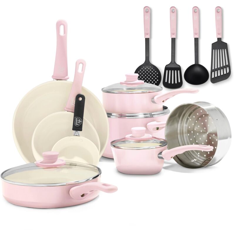 GreenLife Soft Grip 16 Pezzi, Batteria di Pentole