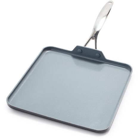 GreenPan Valencia Pro Padella quadrata in ceramica dura anodizzata antiaderente da 28 cm, senza PFAS, induzione, lavabile in lavastoviglie, resistente al forno, grigio