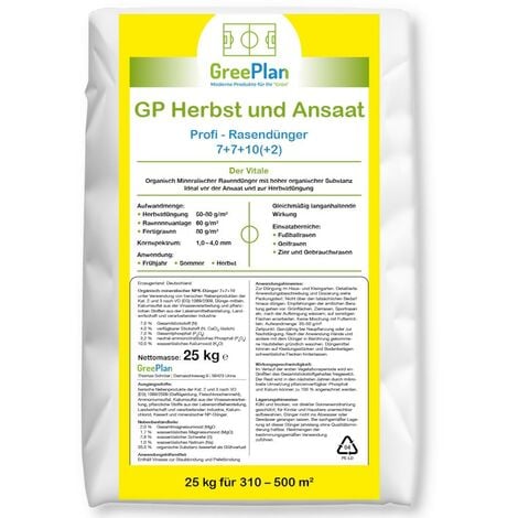 GreenPlan GP Herbst und Ansaat 20 kg Rasendünger Herbstrasendünger Profidünger