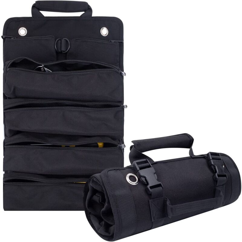 (Green)Rolling Tool Bag, Multifunctional Hardware, for Electrician, Woodworking, Empty Car Tool Roll, Portable Tool Roll with 5 Separate Pockets