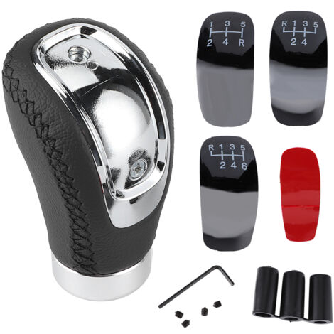 Greensen Pomello del cambio universale per auto Leva del cambio in pelle Palla a mano in pelle Adattamento universale 3 adattatori in gomma 8 mm 10 mm 12 Pulsante ergonomico tipo R in ABS per la maggi