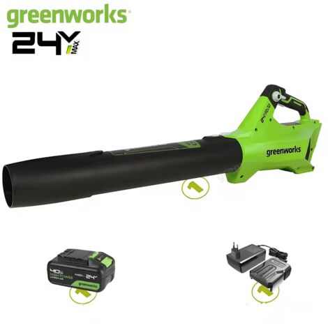 Greenworks 24V Akku-Laubbläser 450 CFM, 110 km/h, blasen/saugen/häckslen, 4.0Ah Akku