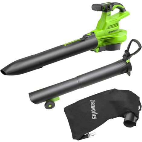 Greenworks 40V Aspiratore Soffiatore a Batteria per Foglie, Motore Brushless, 370km/h, 14.17 m³/min, Sacco di Raccolta da 45L, Due Batterie 2Ah e Caricabatterie, Garanzia 3 Anni GD40BVIIK2X