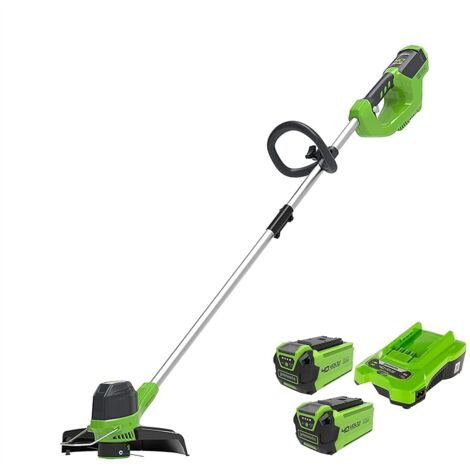 Greenworks 40V Tagliabordi a Batteria per Giardini Medi, Altezza Regolabile, Ampiezza Taglio 30cm, Filo di Nylon da 1,65mm con Autofeed, 2x Batterie da 40V 2Ah e Caricabatterie G40LTK2X