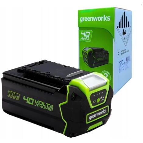 Greenworks- Batterie 40V - Puissante Batterie Greenworks pour Outils Jardin & Électriques 40V Greenworks, Batterie Lithium-Ion 5Ah Charge Rapide, 3 Niveaux de Charge LED, Garantie 2 Ans - G40B5