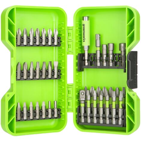 Greenworks Bit di avvitamento duri (set completo da 40 pezzi con bit pick and click adatti a tutti gli avvitatori a batteria)