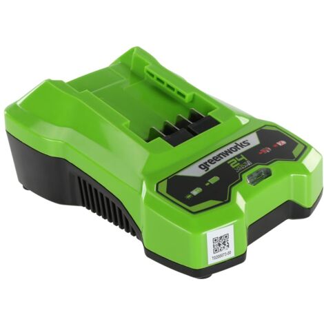 Greenworks Caricabatteria 24V 2A, Adatta per Batterie 24V G24B2 e G24B4, Originale Greenworks, Installabile a Muro + Indicatore LED di Ricarica, Garanzia 3 Anni