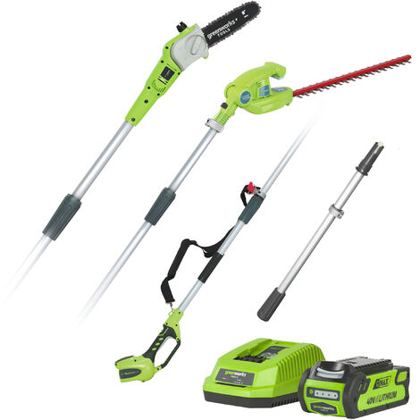 Greenworks G40PSH Cordless 40v Pole Saw & Long Reach Hedge Trimmer with Battery