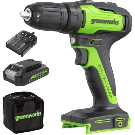 Greenworks GD24DD35K2 Trapano Avvitatore a Batteria con Motore Brushless, 0-1450 giri/min., 2 Marce, 35Nm di Coppia, Batteria 24V 2Ah e Caricabatterie, Borsa, Garanzia 3 Anni