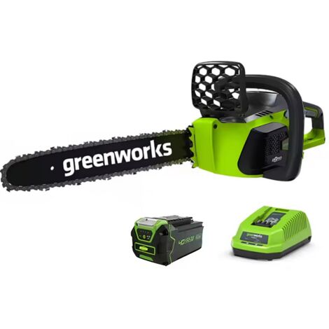 Greenworks Motosega 40V, 40cm, 12m/s, Motore Senza Spazzole, Batteria 4Ah + Caricatore, Catena di Carbonio Motosega 40V Senza Cavo