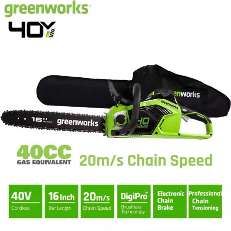 Greenworks Motosega Professionale 40V, 40cm, 20m/s, Motore Senza Spazzole, Catena di Carbonio, Sistema 2  Motosega per Giardino 40V Professionale