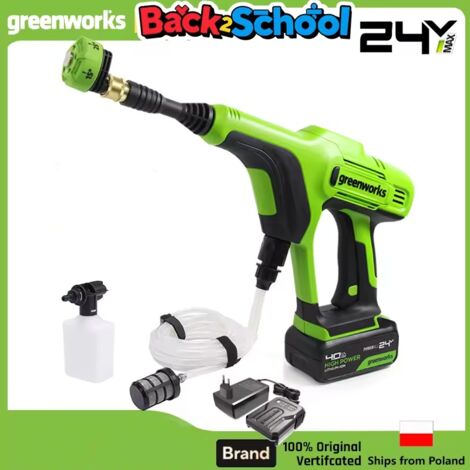 Greenworks Nettoyeur Haute Pression sur Batterie,Pistolet Haute Pression,avec Multifonction 5 en 1,Tuyau de 6M,pour Voiture - vert