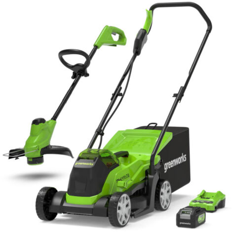 Greenworks Tondeuse à Gazon électrique 24V 33cm 30L Bac, Coupe-bordures 25cm tête d'...