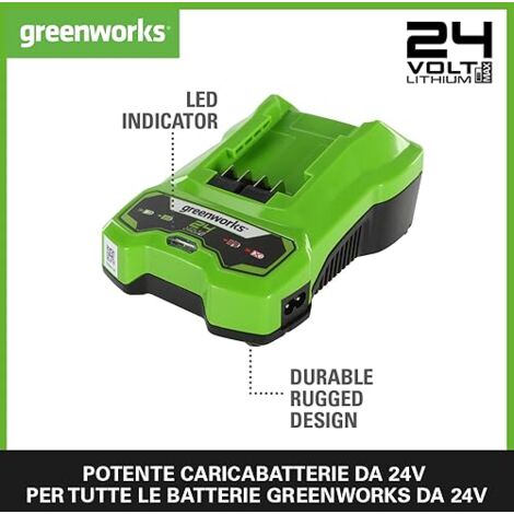 per Attrezzi Greenworks Serie 24V Li-Ion 24 V 4 Ah Output 48W Greenworks Tools Due Batterie da 24 V 4 Ah G24B4 e Caricatore a Due Posti G24X2C Tensione 4A per Batterie 4Ah Tempo Carica 60 Minuti 