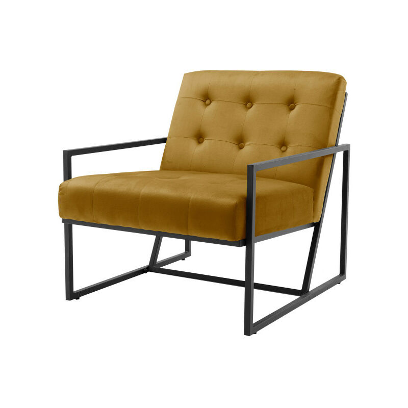 greg - fauteuil lounge velours moutarde et métal noir - jaune