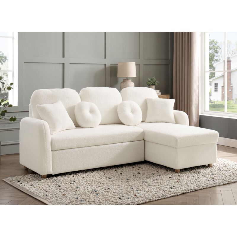 Deco In Paris - gregory - Canapé d'angle convertible et réversible avec coffre en tissu bouclette écru gregory