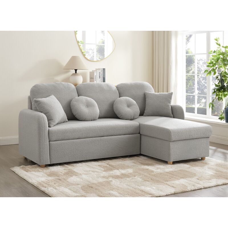 Deco In Paris - gregory - Canapé d'angle convertible et réversible avec coffre en tissu bouclette gris clair gregory