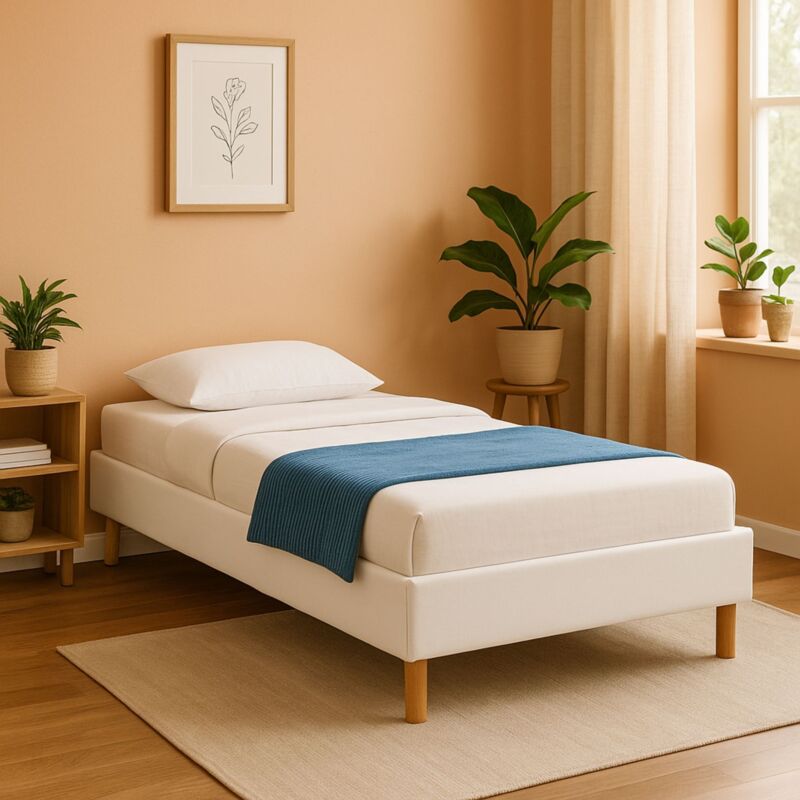 Literie Julien - gregory - Solide et Confortable Sommier Tapissier Blanc + Pieds en 20 cm pour matelas en 90x200 - 13 Lattes - Montage Rapide et