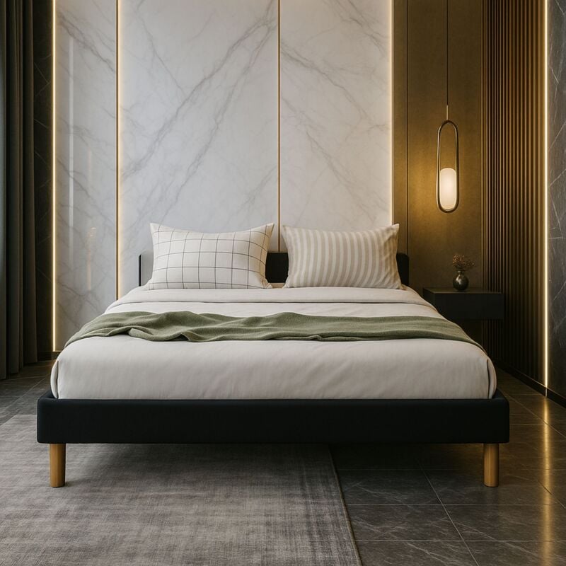 King Of Dreams - gregory - Solide et Confortable Sommier Tapissier noir + Pieds en 20 cm pour matelas en 140x190 - 2 x 13 Lattes - Montage Rapide et
