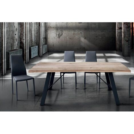 GREGORY - tavolo da pranzo moderno in acciaio e legno spessore 6 cm