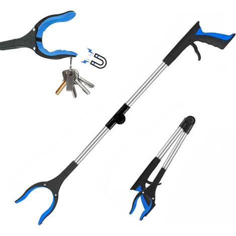 LABLANC Greifer – 32 Zoll tragbar, klappbar mit Schuhlöffel – 90° schwenkbarer Kopf – Abfallsammelhilfe – Barrierenverlängerung (blau)