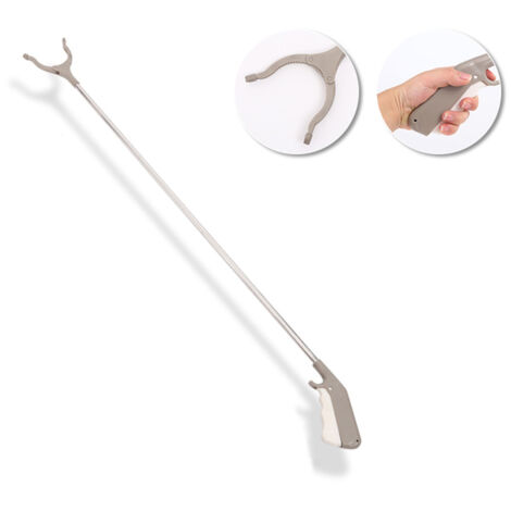 Greifzange 84/102 cm (33"/40") aus rostfreiem Aluminium mit ergonomischem Griff und 360° drehbarer Düse für ältere und behinderte Menschen – 1 Stück, Silber