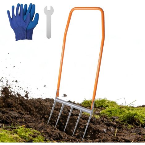 Grelinette 5 Dents Vec 2 Manches, Bioculteur 135 X 50 cm, Outillage de Jardinage Longueur des Dents 29 cm pour Ameublissement Profond, aération des Plates-Bandes Compost, Désherbage
